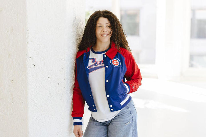 CHICAGO CUBS NEW ERA WOMEN'S RED AND BLUE COACH JACKET