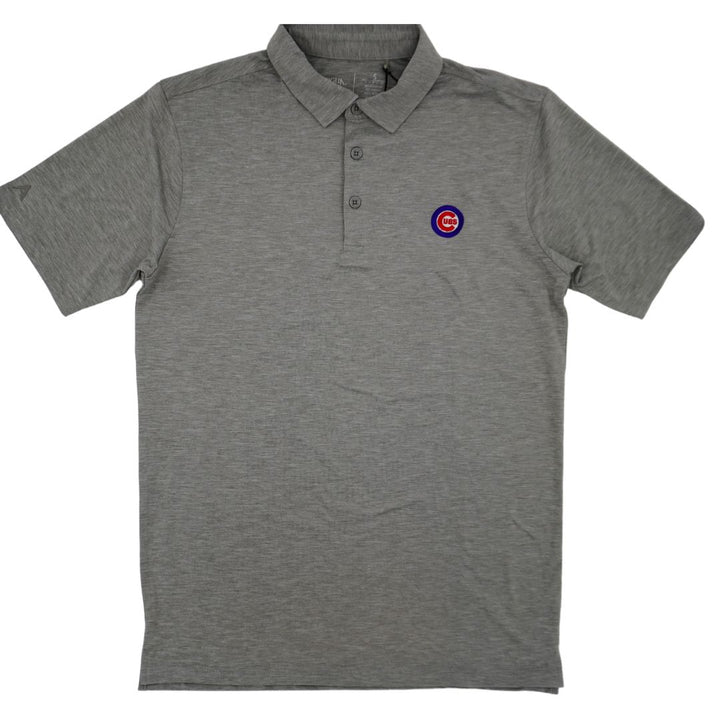 CHICAGO CUBS ANTIGUA MEN'S BULLSEYE LOGO GREY SKYSCRAPER POLO