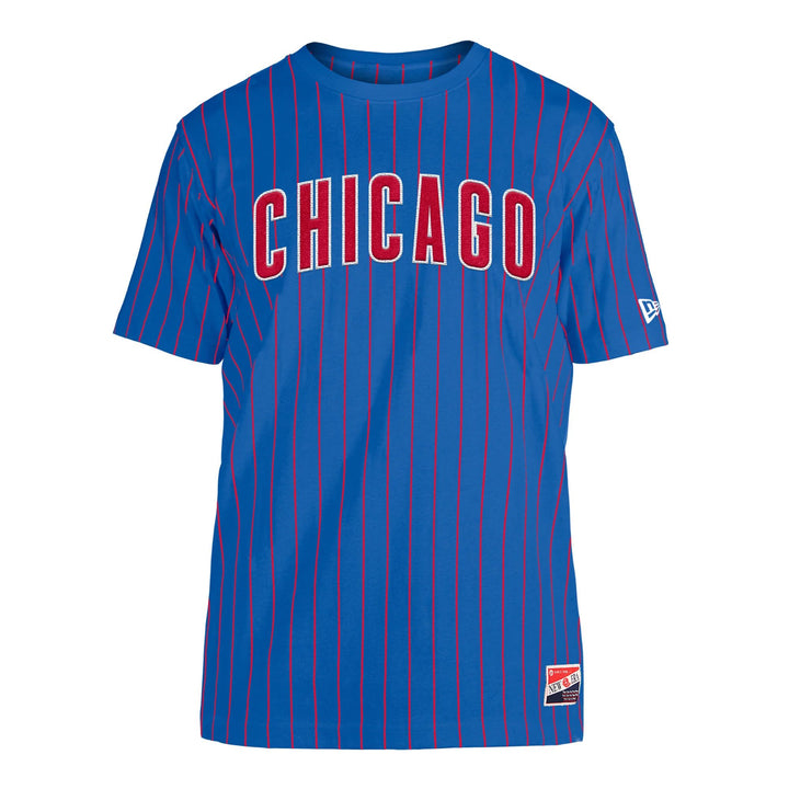 Chicago Cubs New Era Men's Bullseye Logo Pinstripe Royal Blue Tee