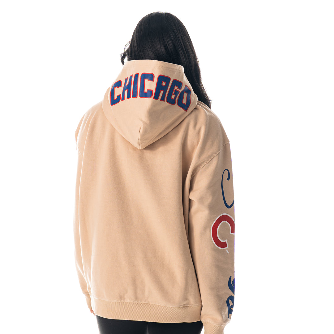 CHICAGO CUBS WILD COLLECTIVE WOMEN'S BULLSEYE TAN HOODIE