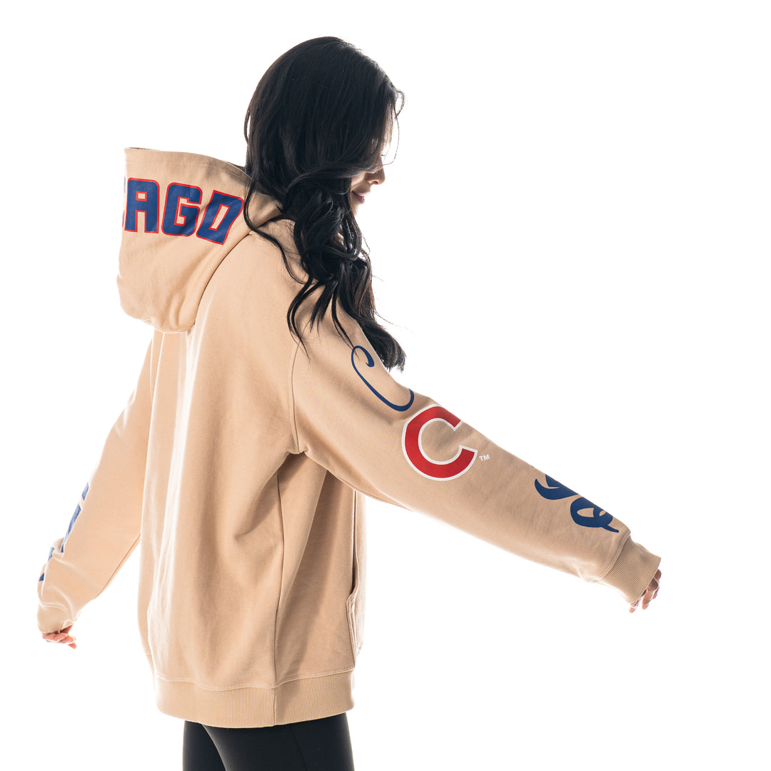 CHICAGO CUBS WILD COLLECTIVE WOMEN'S BULLSEYE TAN HOODIE