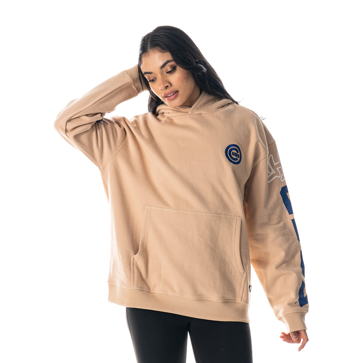 CHICAGO CUBS WILD COLLECTIVE WOMEN'S BULLSEYE TAN HOODIE