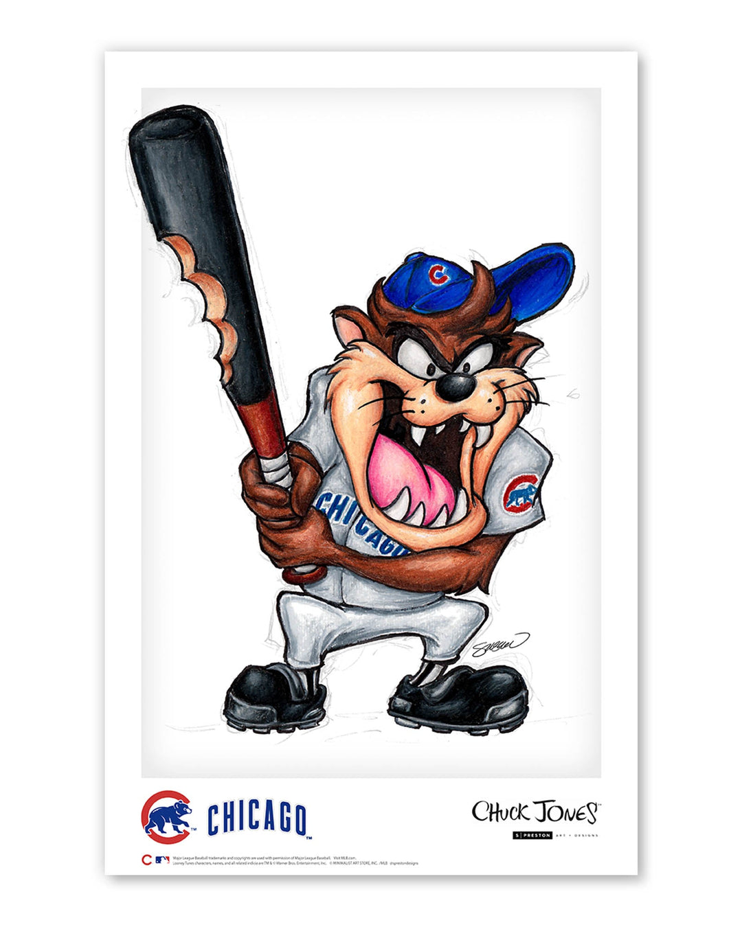 CHICAGO CUBS S. PRESTON TAZ ON DECK X CUBS ART PRINT