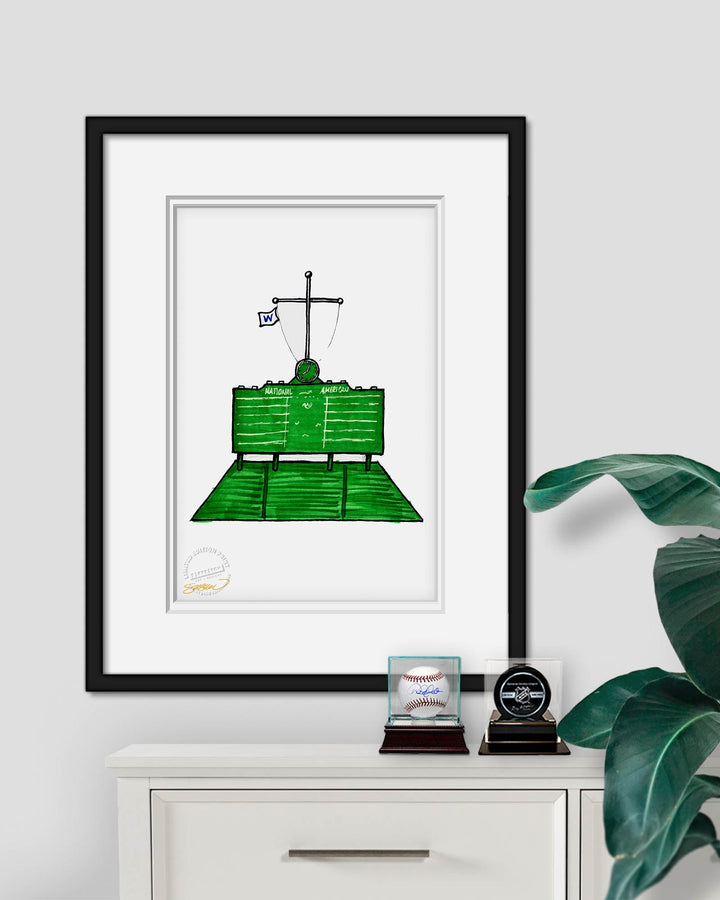 WRIGLEY FIELD S.PRESTON INK SKETCH LIMTED EDITION ART PRINT