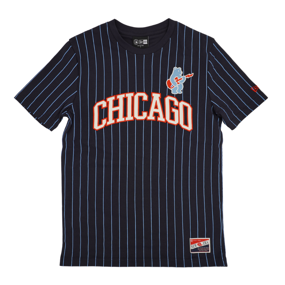 Chicago Cubs Blues Bear Pinstripe Unisex Navy T-Shirt by New Era Short Sleeve Tees NEW ERA CAP COMPANY INC