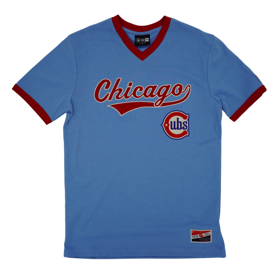 Chicago Cubs Blues Alternate V-Neck Unisex Baby Blue T-Shirt by New Era Short Sleeve Tees NEW ERA CAP COMPANY INC