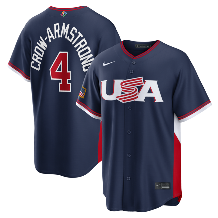 Pete Crow-Armstrong USA Baseball Navy Adult Jersey by Nike Jerseys Nike
