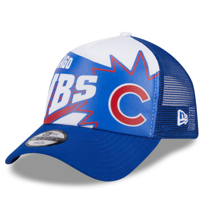 CHICAGO CUBS NEW ERA 9FIFTY YOUTH BIG SCRIPT C LOGO TRUCKER CAP