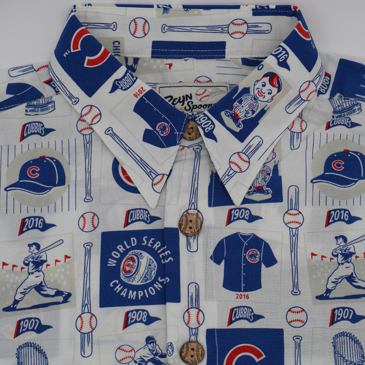 CHICAGO CUBS REYN SPOONER MEN'S WORLD SERIES CHAMPS WHITE HAWAIIAN SHIRT