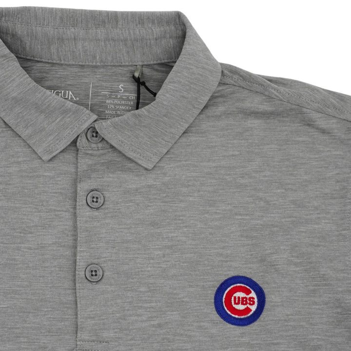 CHICAGO CUBS ANTIGUA MEN'S BULLSEYE LOGO GREY SKYSCRAPER POLO