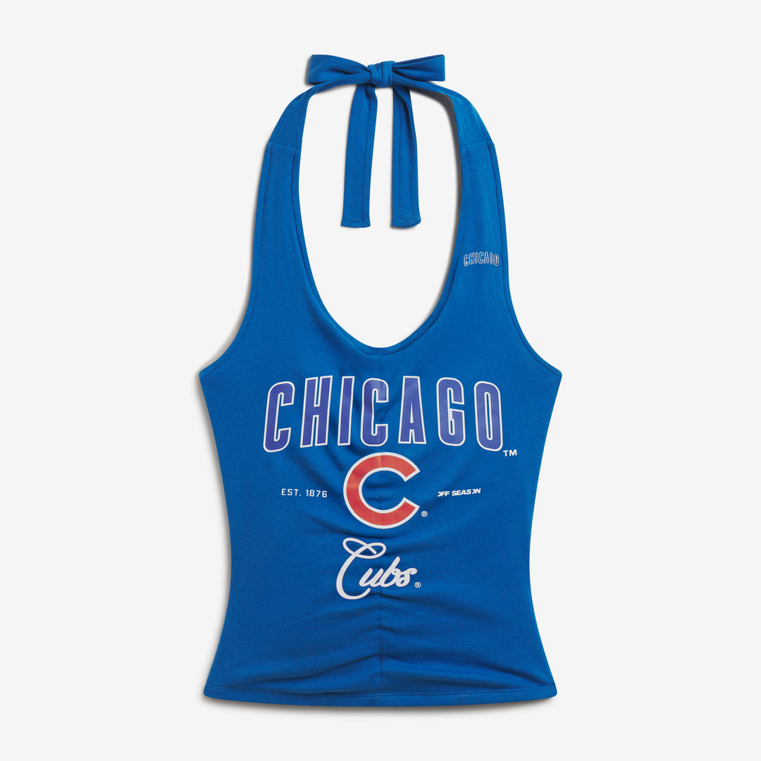 Chicago Cubs Logo Women’s Ruched Halter Top in Royal Blue by Off Season Tops OFF SEASON